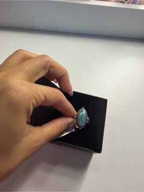 Sterling Turquoise Oval Statement Ring - Blue